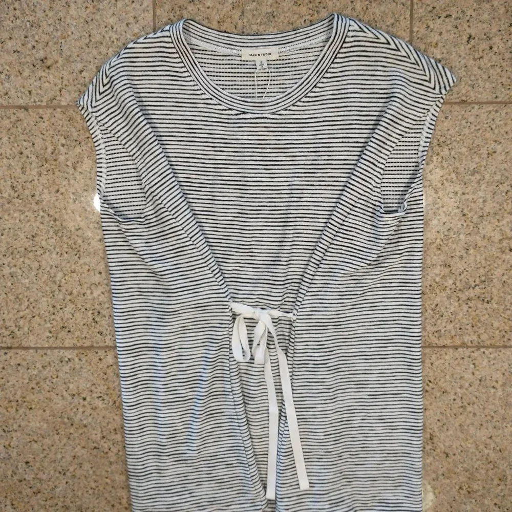 Max Studio Tie Front Striped Sleeveless Tank Top Small - Picture 3 of 6